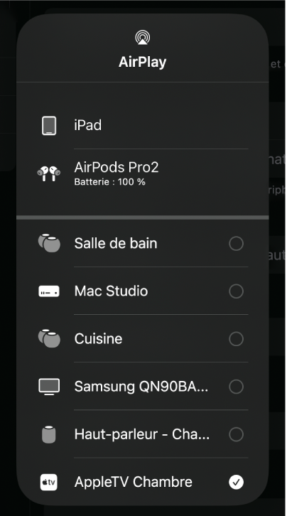 Figure. Zone de dialogue AirPlay.
