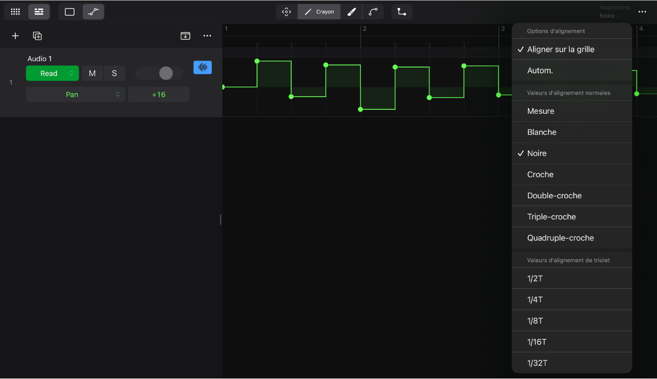Figure. Menu local « Aligner l’automation ».