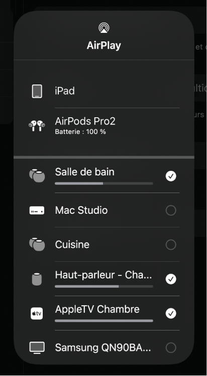 Figure. Zone de dialogue AirPlay.