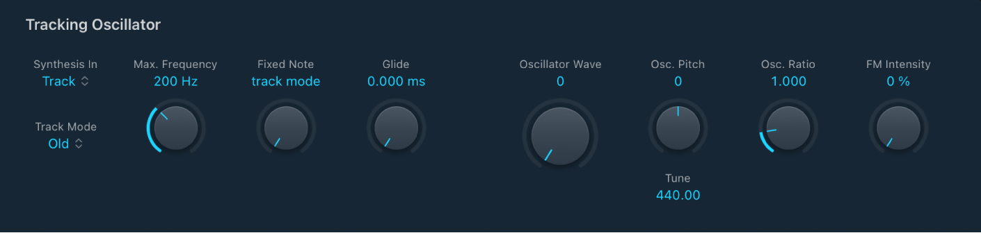 図。EVOC 20 TrackOscillatorの「Tracking Oscillator」のパラメータ。