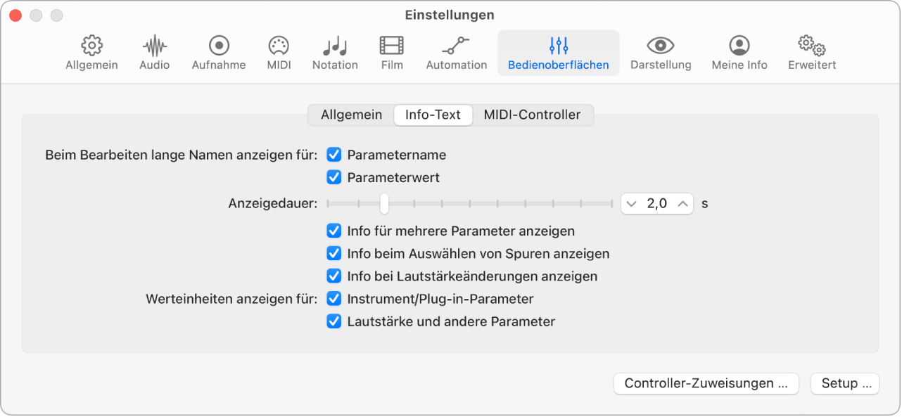 Abbildung. Einstellungsbereich „Info-Text“.