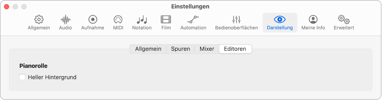 Abbildung. Anzeigeeinstellungen für Editoren