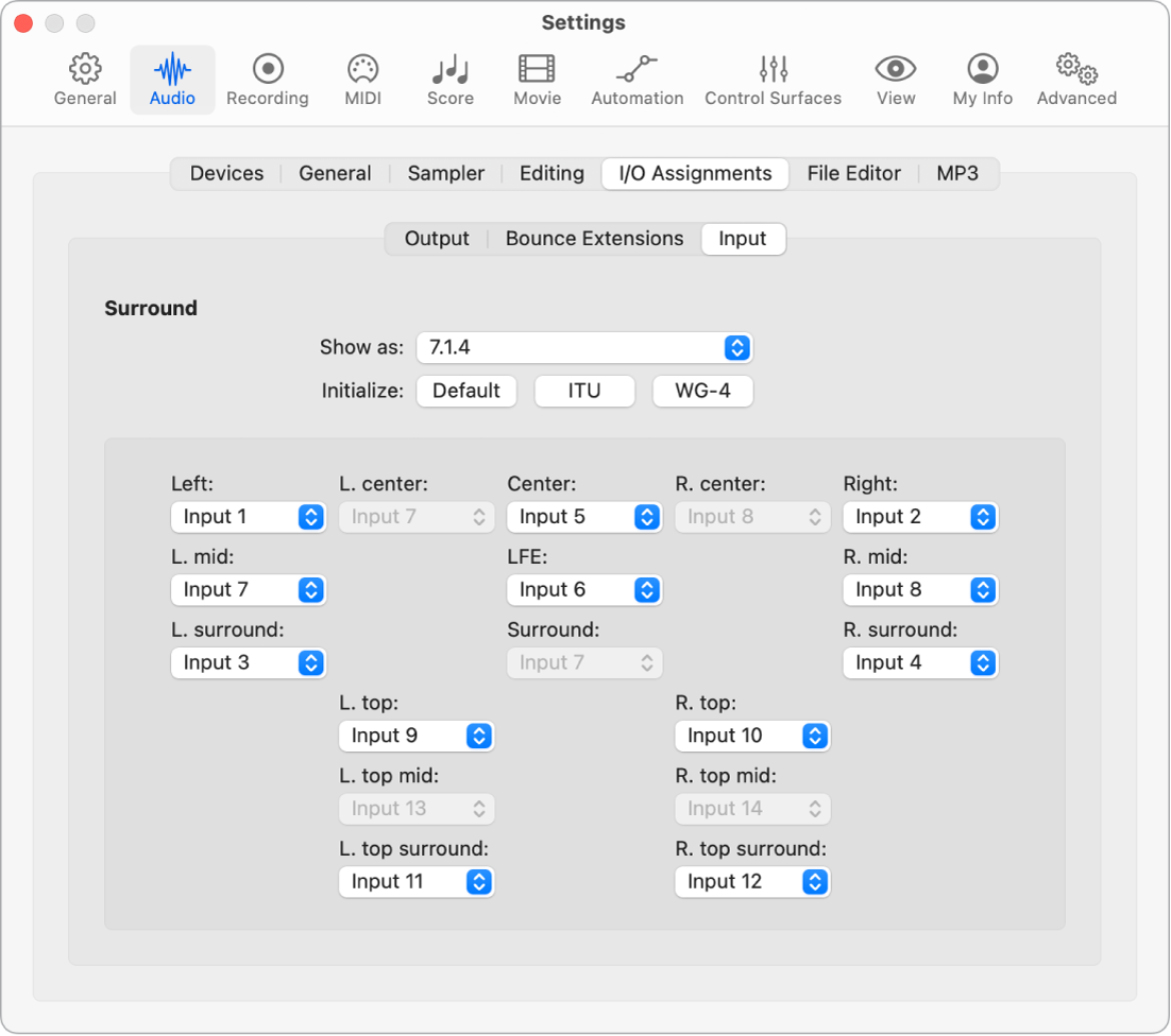 Figure. Input settings.