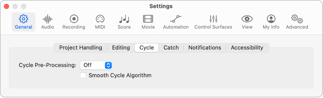 Figure. Cycle settings.