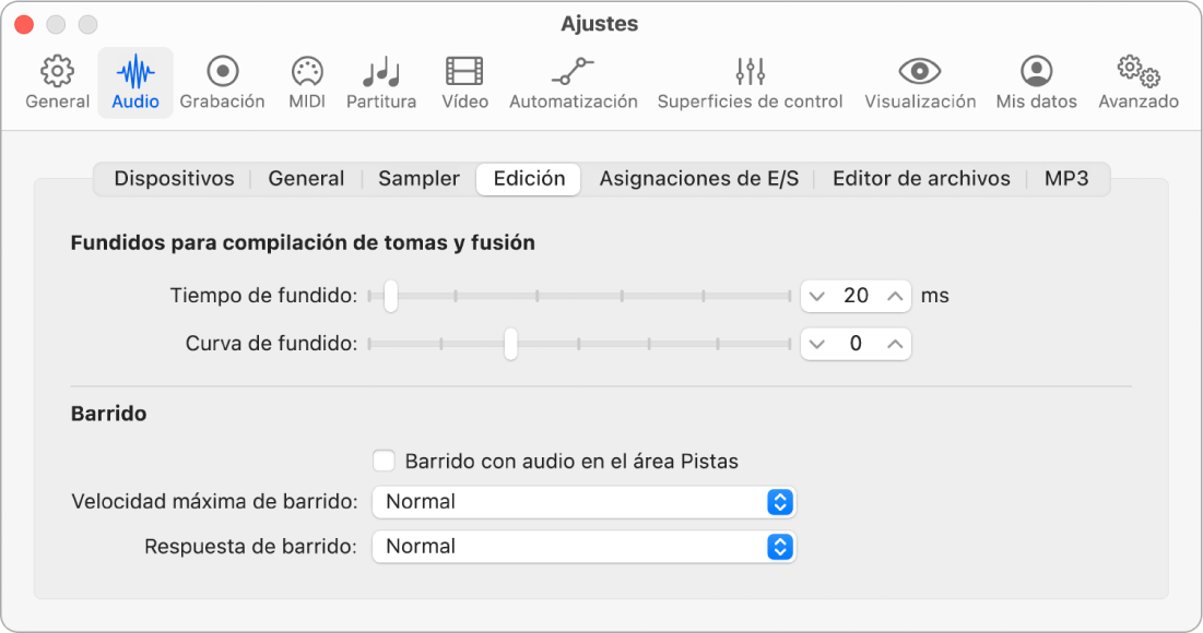 Ilustración. Ajustes de edición de audio.