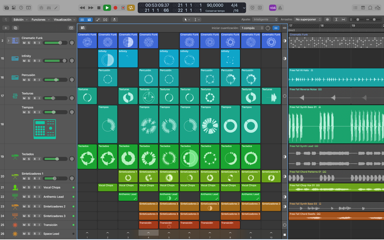 Proyecto de Logic Pro reproduciéndose.
