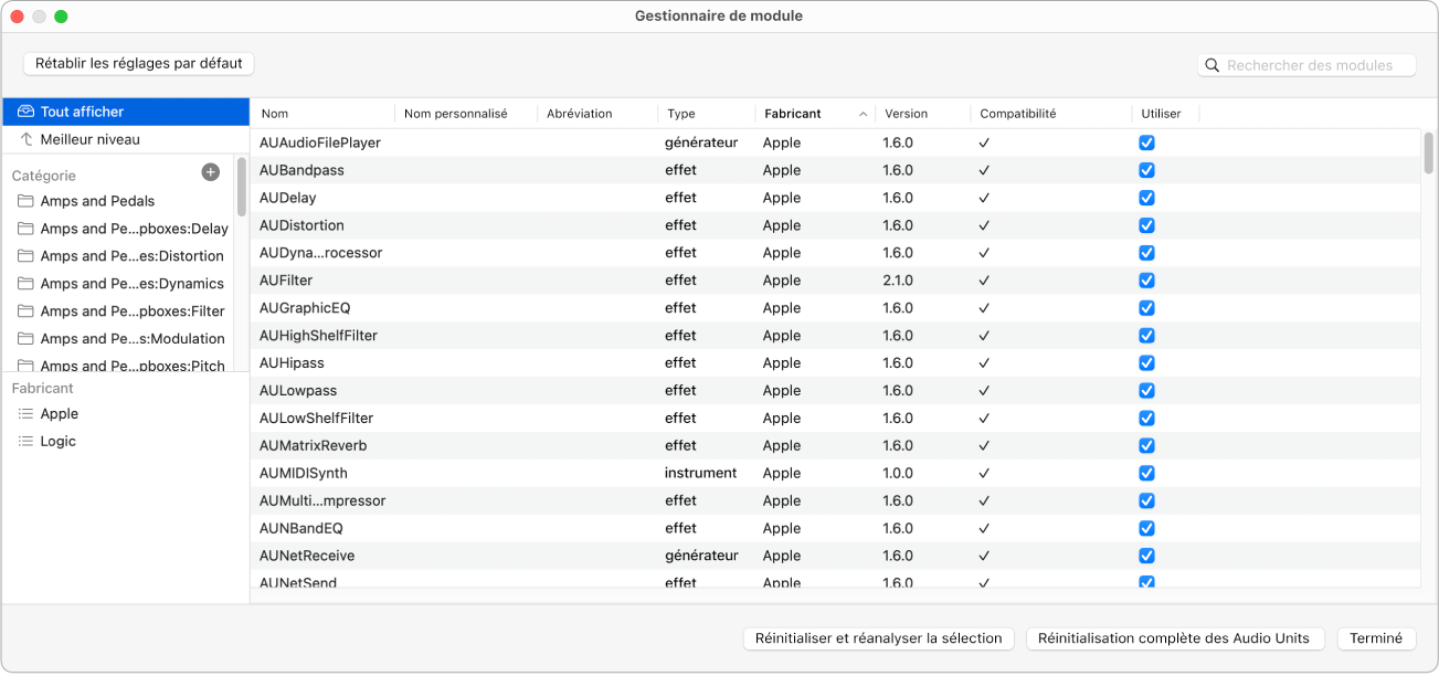 Figure. Fenêtre Gestionnaire de modules.