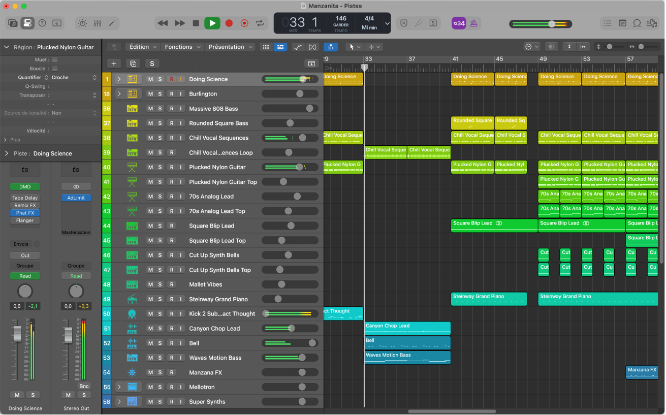 Figure. Fenêtre principale de Logic Pro.