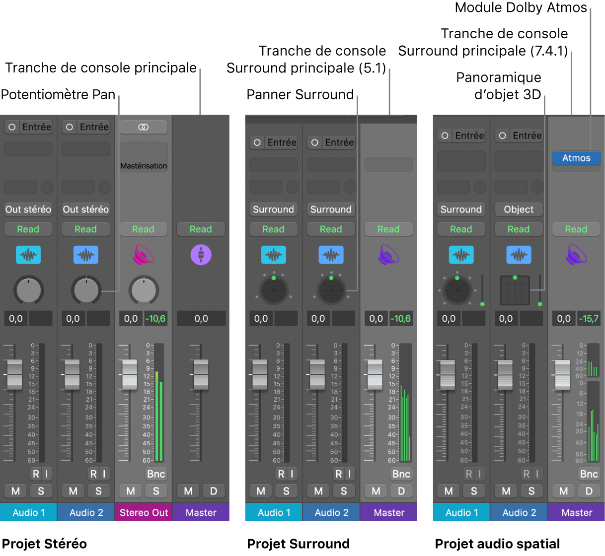 Figure. Projets avec différents formats de sortie audio
