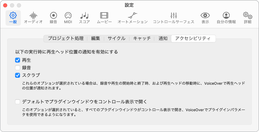 図。「アクセシビリティ」設定。
