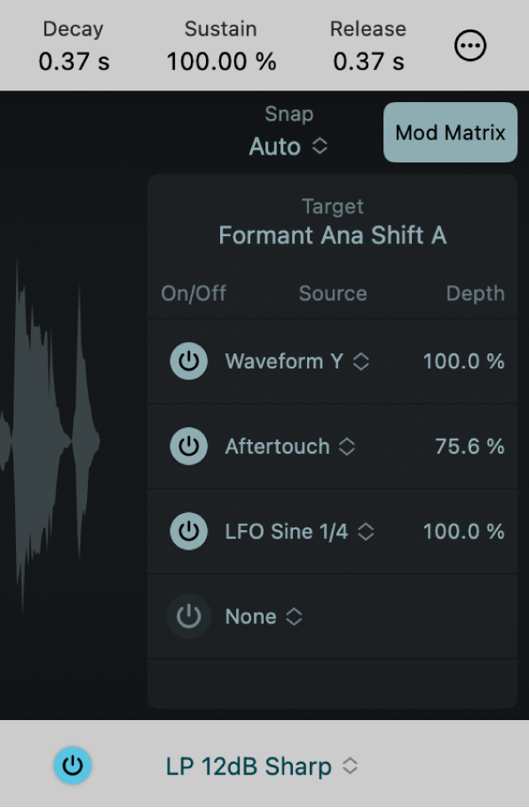 図。Sample AlchemyのMod Matrix。