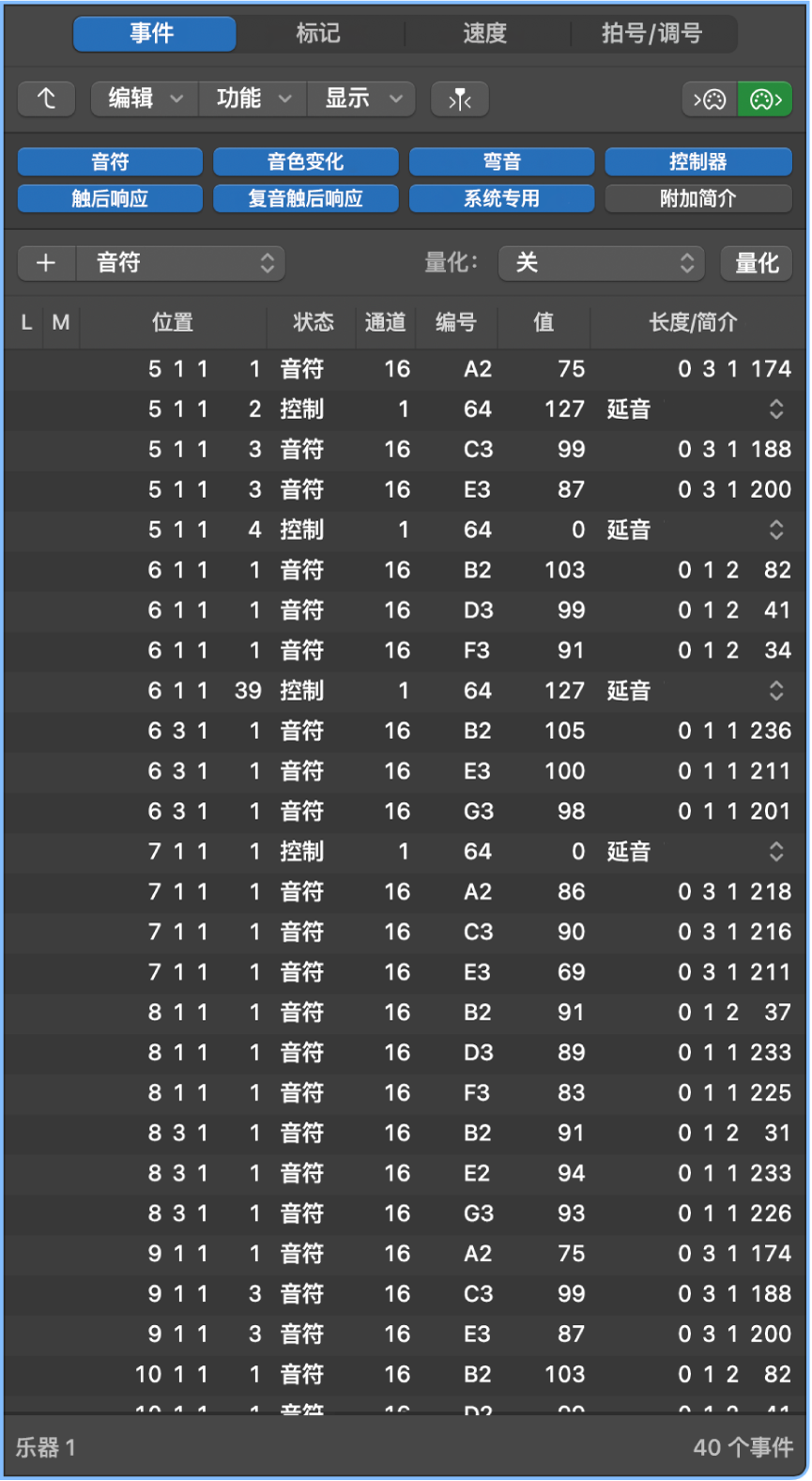 图。显示“事件列表”面板的列表区域。