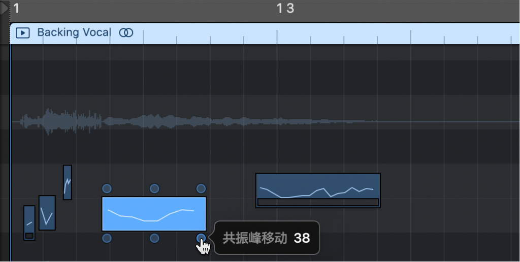 图。显示编辑热点的音频轨道编辑器。