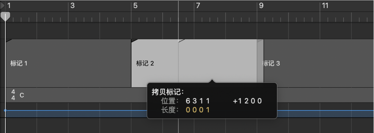 图。按住 Option 键时被拖移的标记。