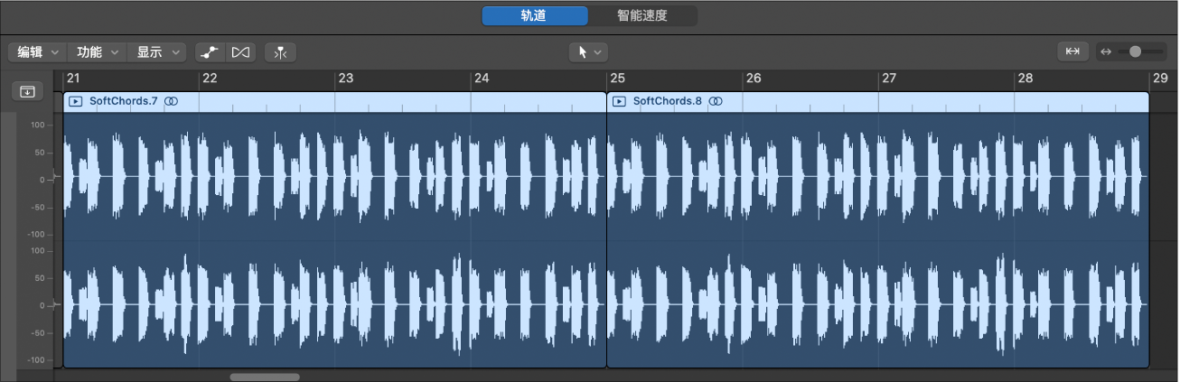 图。带有音频片段的音频轨道编辑器。