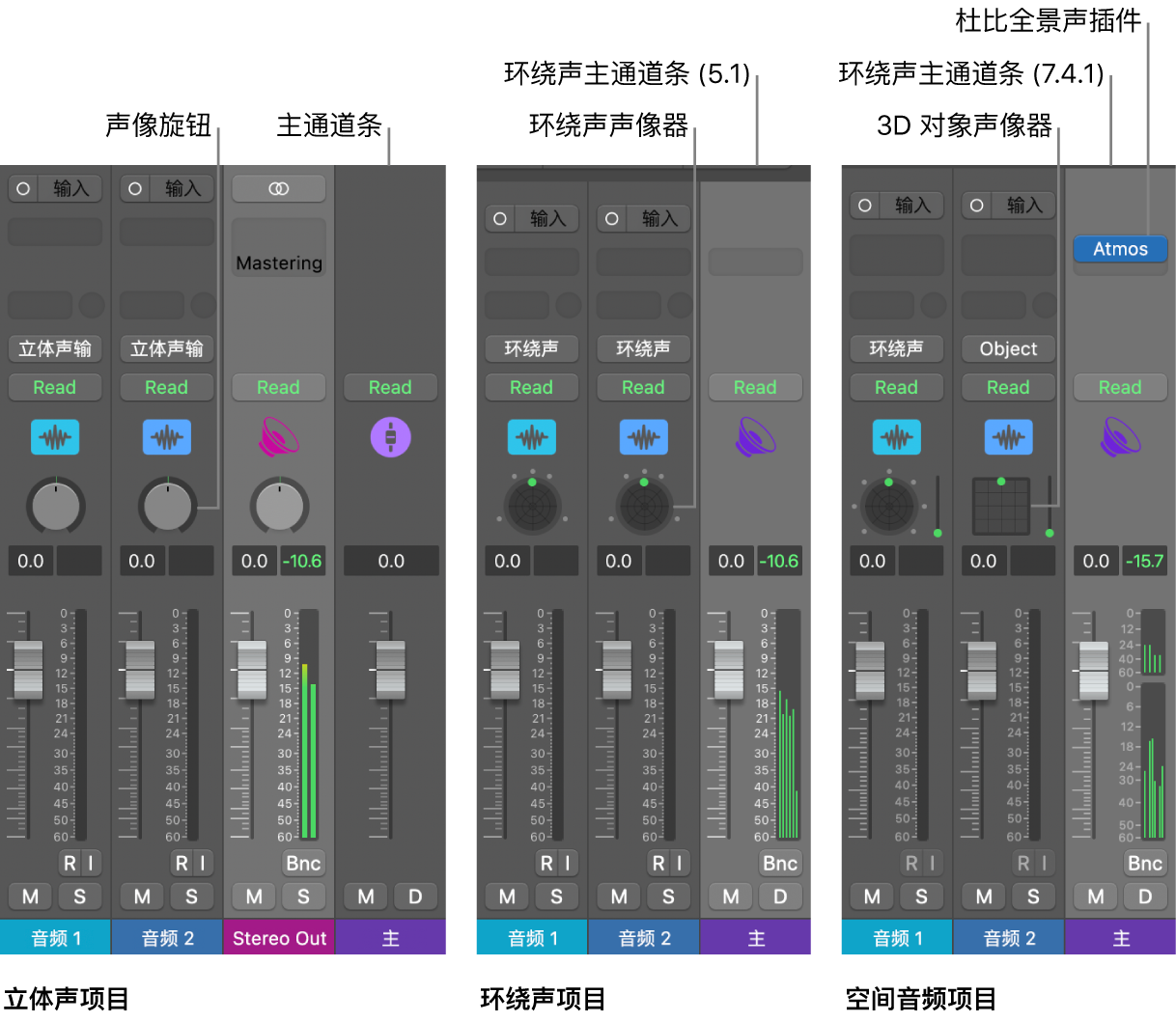 图。不同音频输出格式的项目。