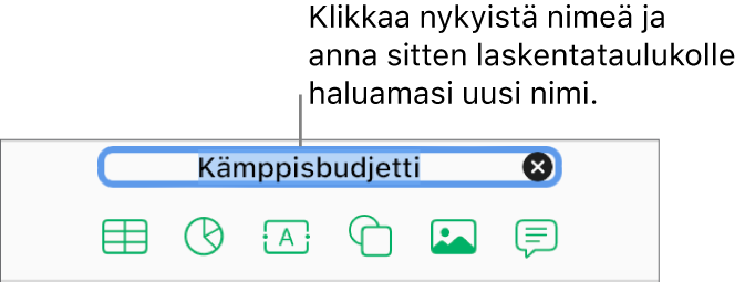 Laskentataulukon nimi (tässä tapauksessa Tyhjä) on valittuna laskentataulukon yläreunassa.
