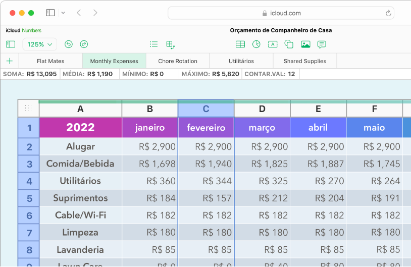 Uma tabela com cabeçalhos e dados.