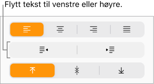 Utrykk- og Innrykk-knappene i Format-sidepanelet.