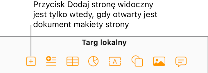 Środkowa część paska narzędzi dla dokumentu makiety strony z przyciskiem Dodaj stronę na lewo od przycisku Wstaw
