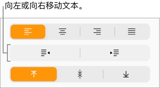 “格式”边栏中的“减少缩进”和“缩进”按钮。