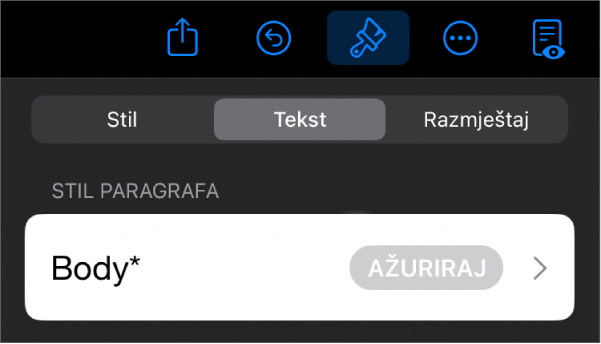 Stil paragrafa s asteriskom do njega i tipka Ažuriranja s desne strane.