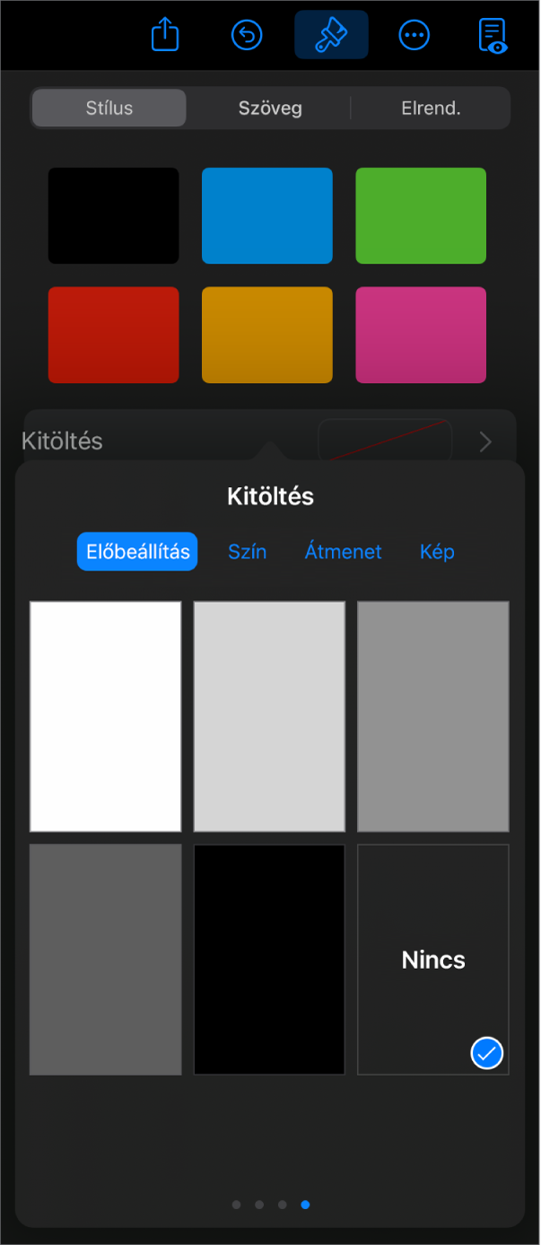 A Kitöltés vezérlők a kijelölt Nincs kitöltés elemmel.
