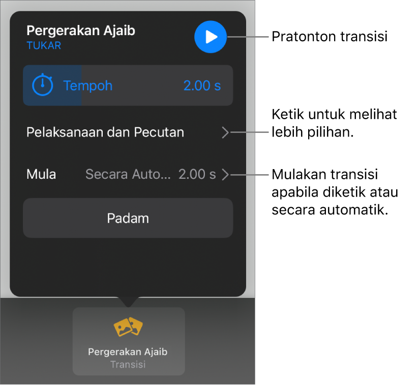 Kawalan Pergerakan Ajaib dalam anak tetingkap Transisi.