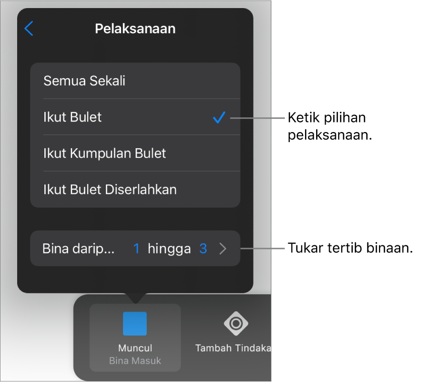 Pilihan Pelaksanaan dalam anak tetingkap Binaan Dalam.