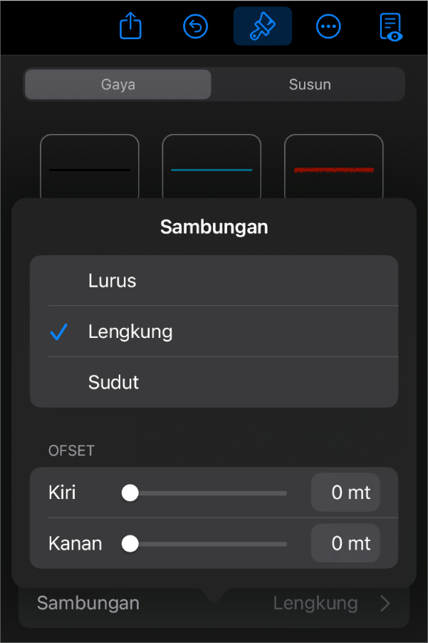 Kawalan Sambungan dengan Lengkung dipilih.