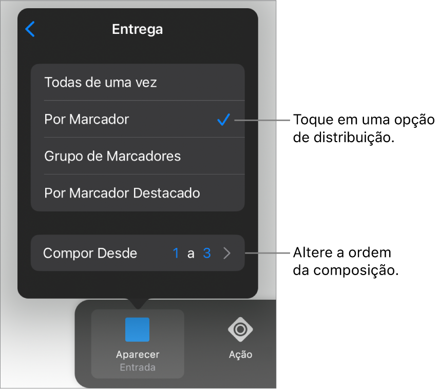Opções de Distribuição no painel Entrada.