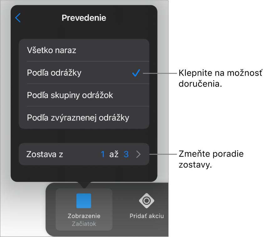Možnosti doručenia na paneli Začiatok.
