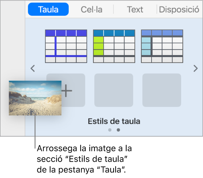 Arrossegar una imatge als estils de taula per crear un nou estil.