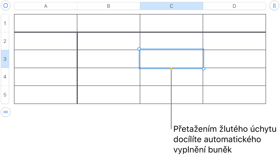 Vybraná buňka se žlutým úchytem, jehož tažením můžete automaticky vyplnit další buňky