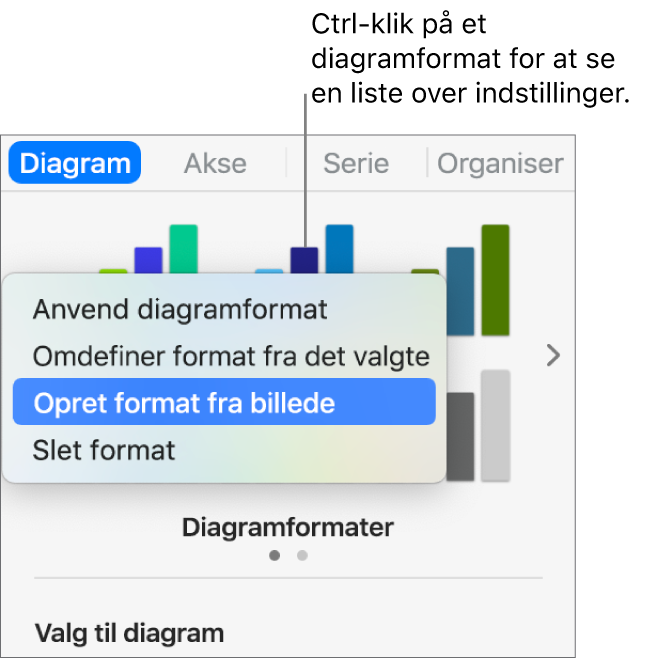 Genvejsmenuen til diagramformater.