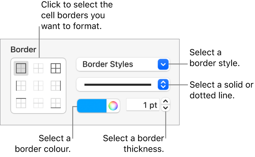 The Sidebar controls for changing the look of cell borders.