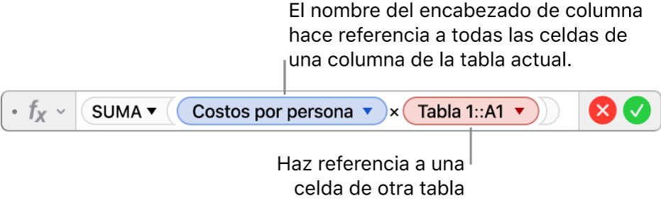 El editor de fórmulas con un triángulo en el que puedes hacer clic para abrir opciones para conservar tus preferencias de fila y columna.