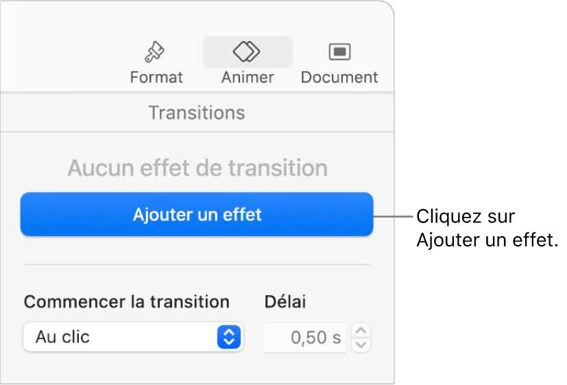 Bouton Ajouter un effet de la section Animer de la barre latérale.