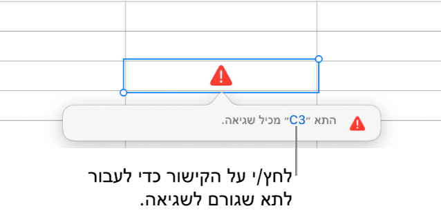 קישור לשגיאה בתא.