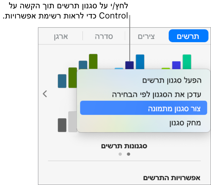 תפריט הקיצור סגנון תרשים.