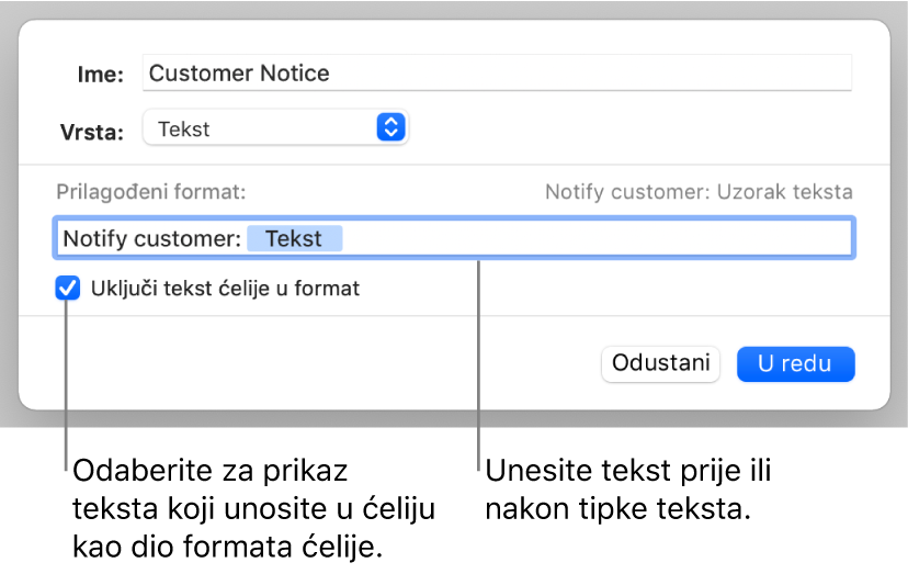 Vlastiti format tekstualnih ćelija.