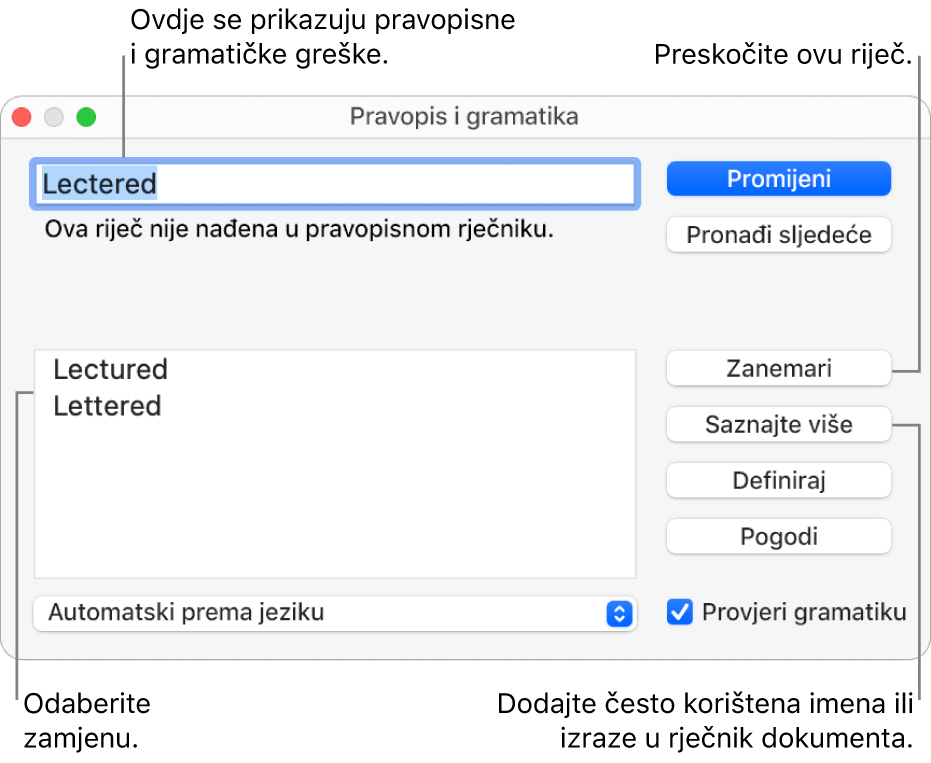Prozor Pravopis i gramatika.