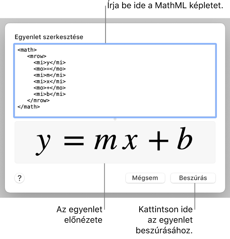 Egy egyenes lejtésének egyenlete az Egyenlet szerkesztése mezőben és az egyenlet előnézete alul.
