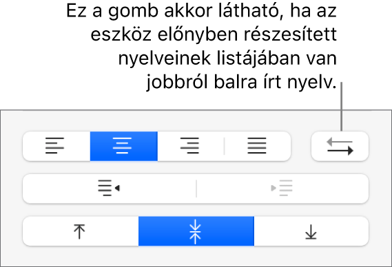 Bekezdésirány gomb a szövegigazítási vezérlők között.