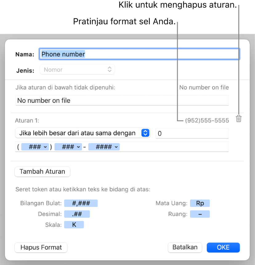 Format sel angka khusus dengan aturan.