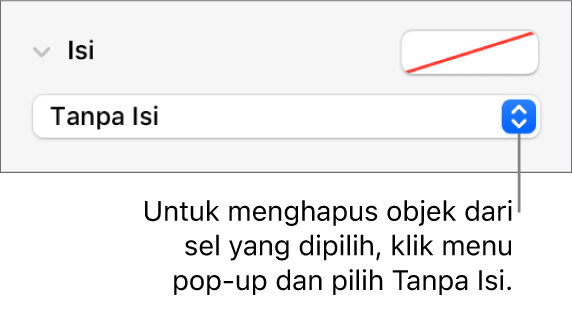 Kontrol untuk menghapus objek dari sel yang dipilih.