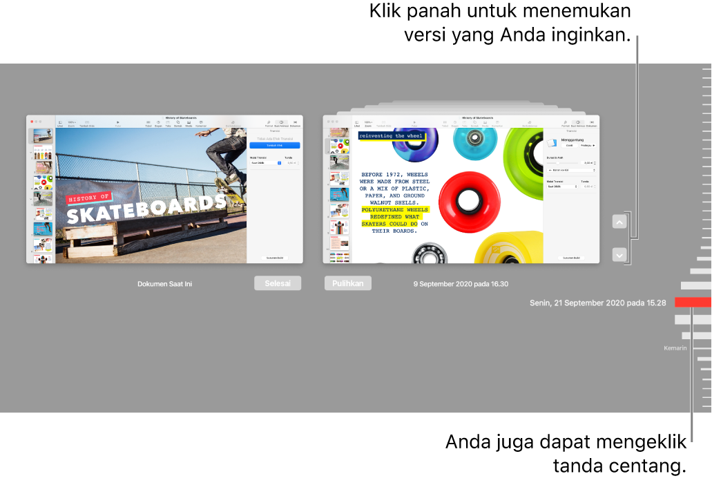 Mengembalikan tampilan yang menampilkan tanda centang dan panah.