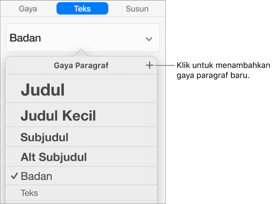 Menu Gaya Paragraf dengan keterangan pada tombol Gaya Baru.