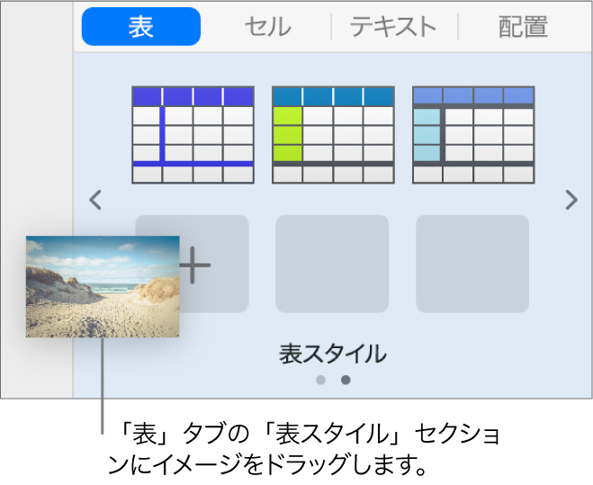 画像を表スタイルにドラッグして新しいスタイルを作成している状態。