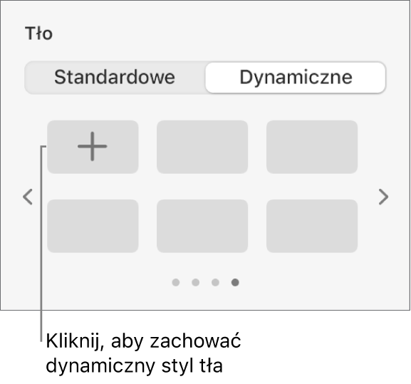 Przycisk Dynamiczne zaznaczony w sekcji Tło na pasku bocznym Format z widoczny przyciskiem Dodaj styl.